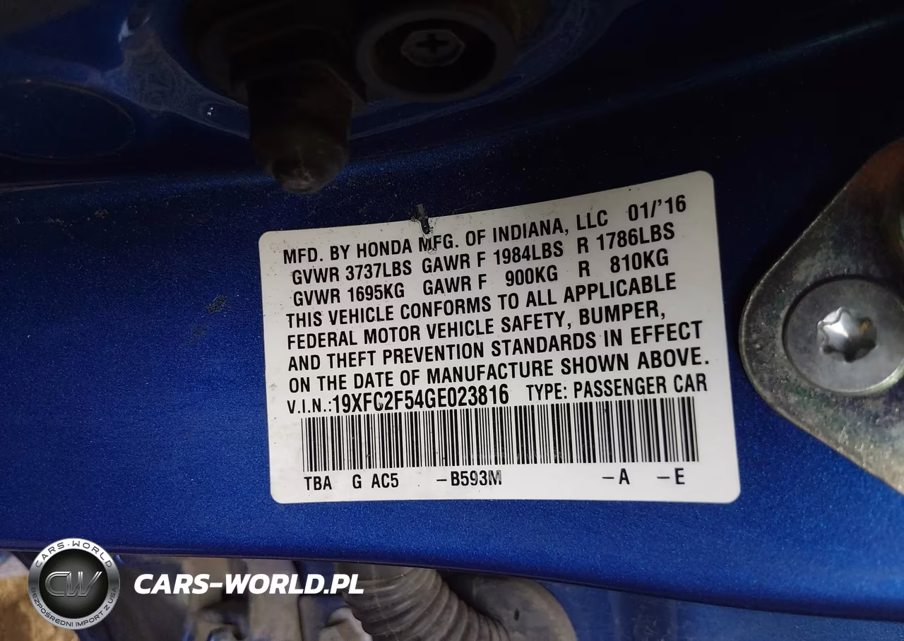 2016 Honda Civic Lx VIN:19XFC2F54GE023816 - 9