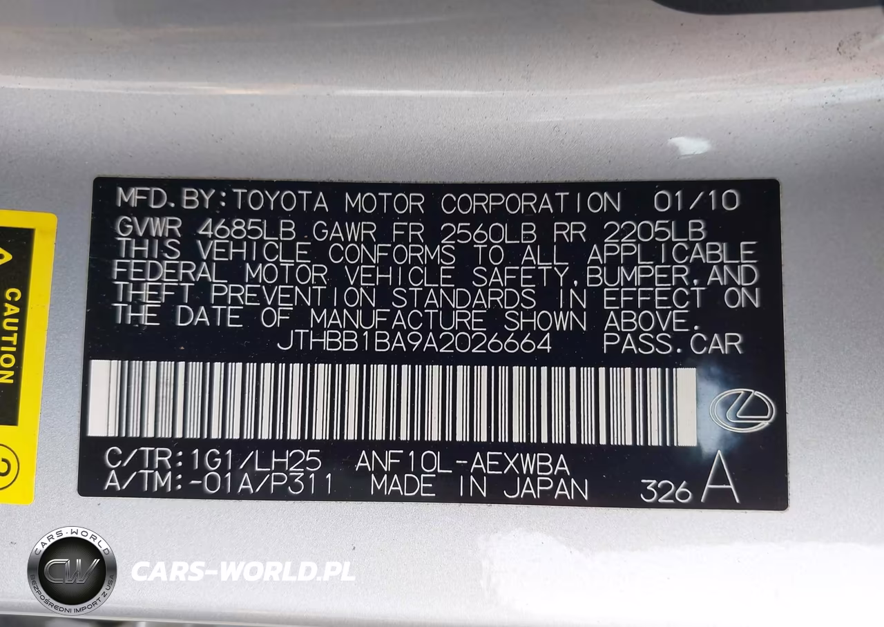 2010 Lexus Hs 250H Premium VIN:JTHBB1BA9A2026664 - 9