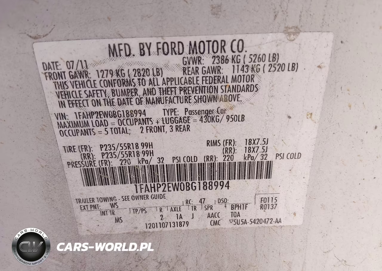 2011 Ford Taurus Sel VIN:1FAHP2EW0BG188994 - 9