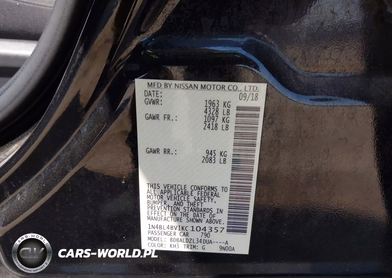 2019 Nissan Altima 2.5 S VIN:1N4BL4BV1KC104357 - 9