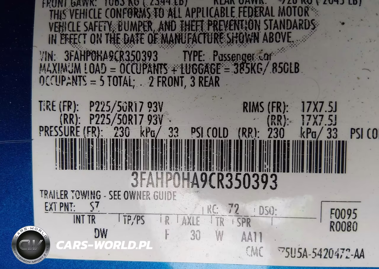 2012 Ford Fusion Se VIN:3FAHP0HA9CR350393 - 9
