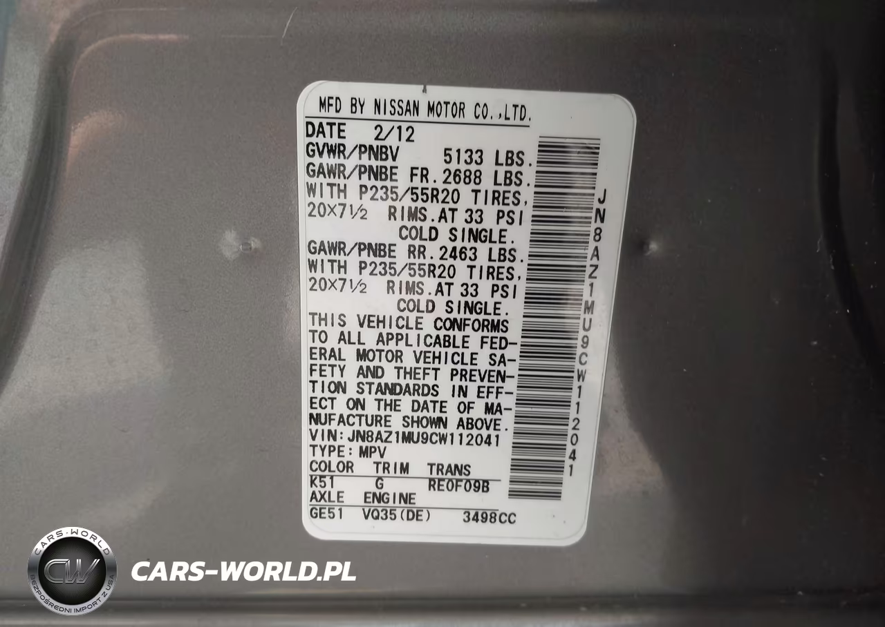 2012 Nissan Murano Le VIN:JN8AZ1MU9CW112041 - 9