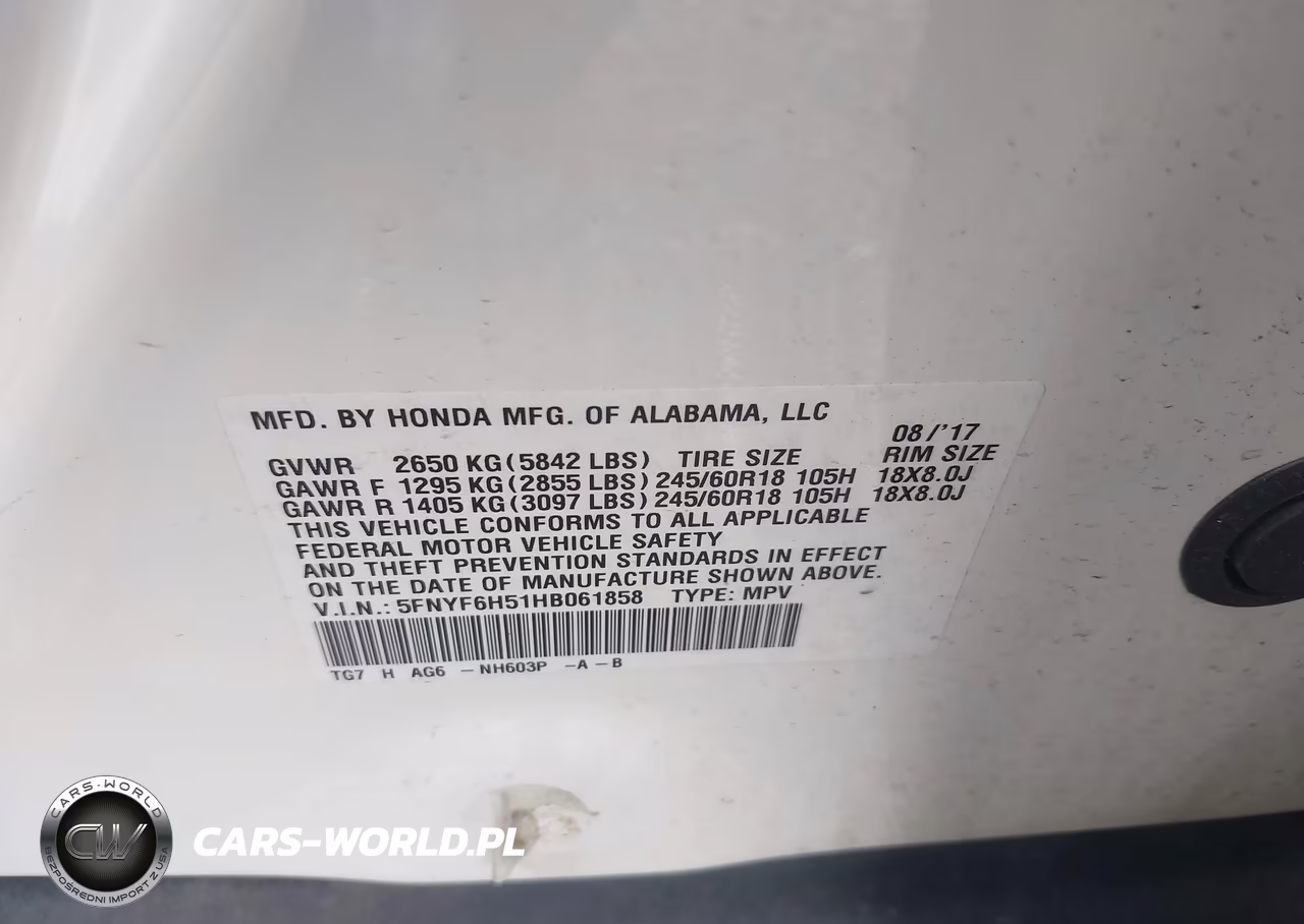 2017 Honda Pilot Ex-L VIN:5FNYF6H51HB061858 - 9