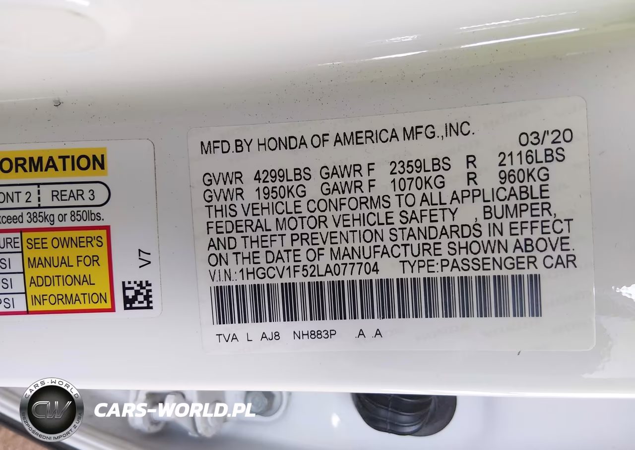 2020 Honda Accord Ex-L VIN:1HGCV1F52LA077704 - 9