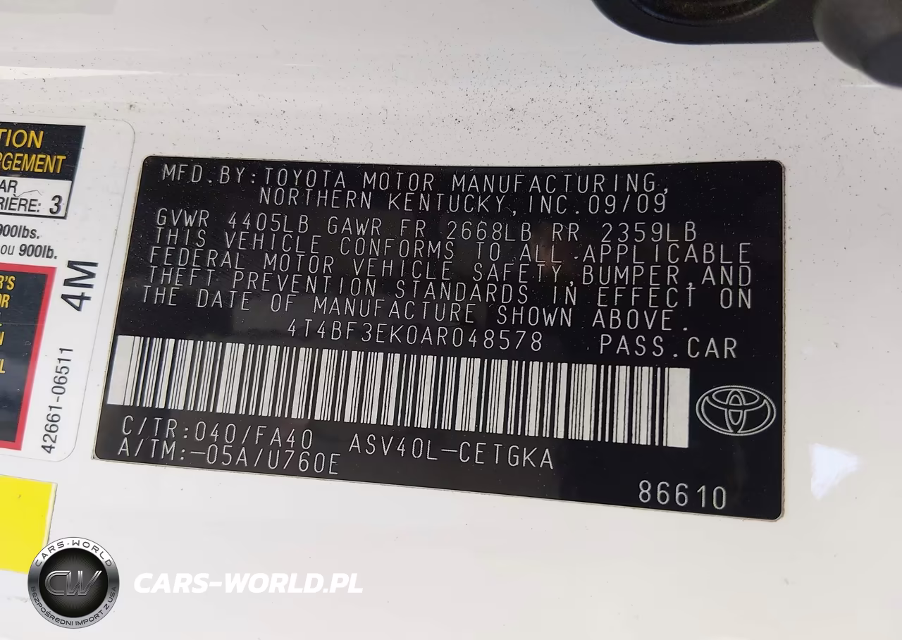 2010 Toyota Camry Xle VIN:4T4BF3EK0AR048578 - 9