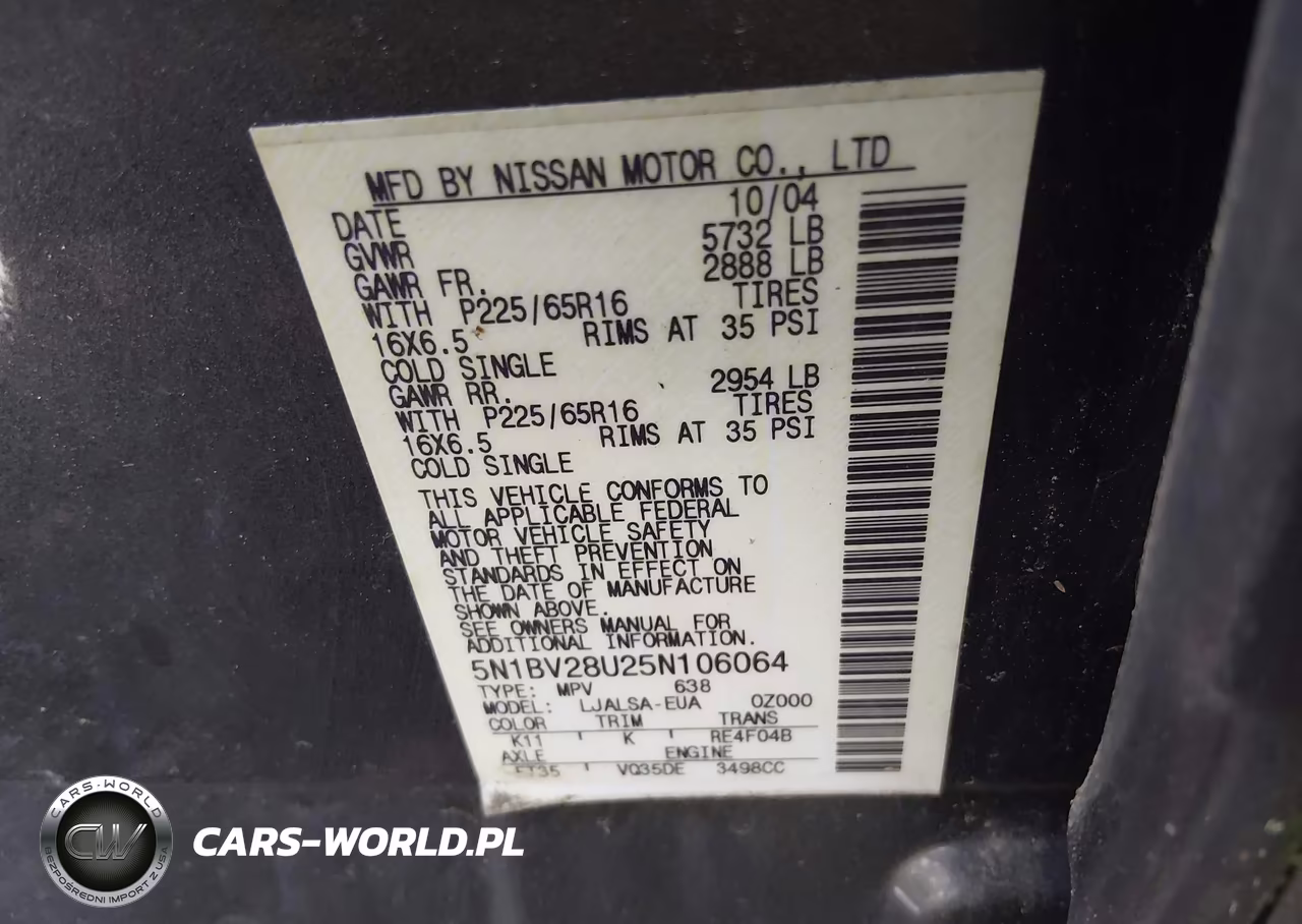 2005 Nissan Quest 3.5 VIN:5N1BV28U25N106064 - 9