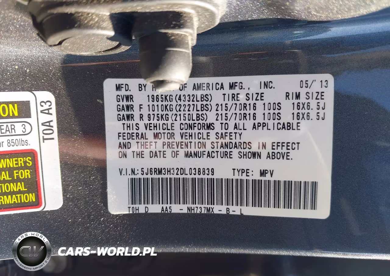 2013 Honda Cr-V Lx VIN:5J6RM3H32DL038839 - 9