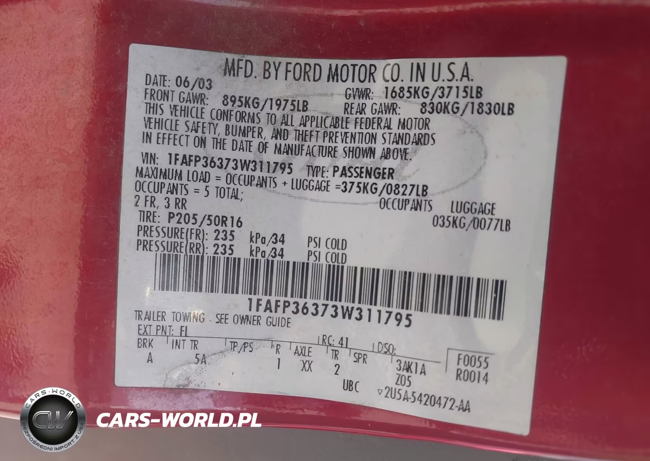 2003 Ford Focus Se-Ztw VIN:1FAFP36373W311795 - 9