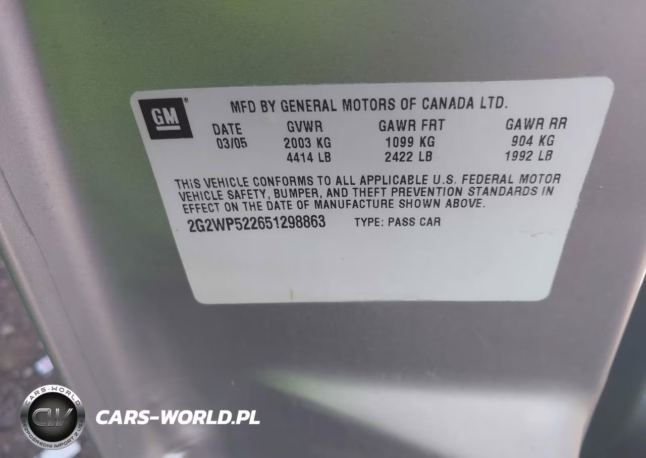 2005 Pontiac Grand Prix VIN:2G2WP522651298863 - 9