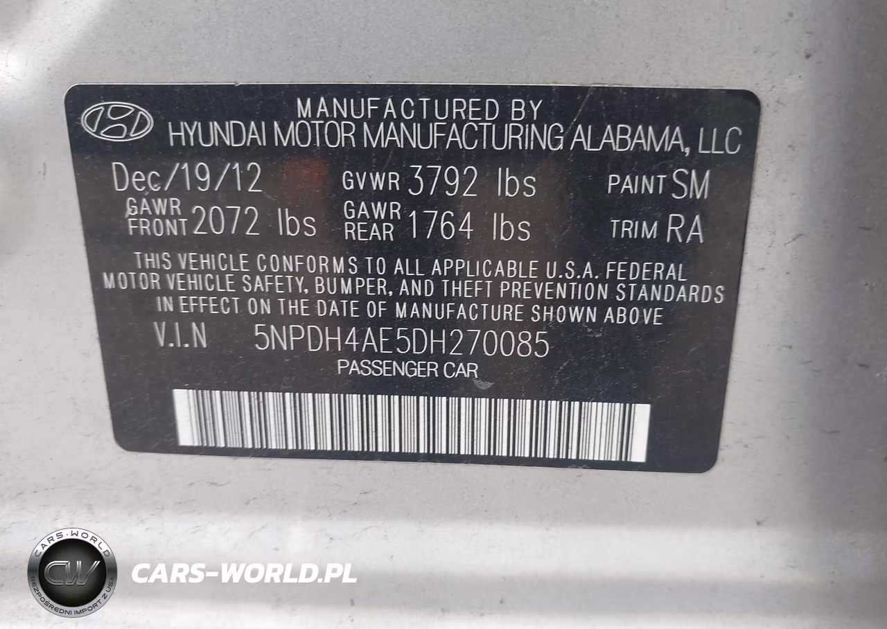 2013 Hyundai Elantra Gls VIN:5NPDH4AE5DH270085 - 9