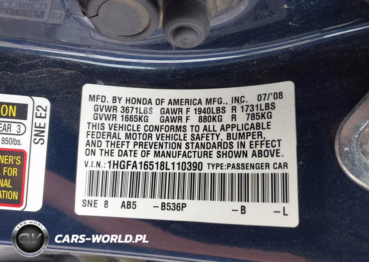 2008 Honda Civic Lx VIN:1HGFA16518L110390 - 9