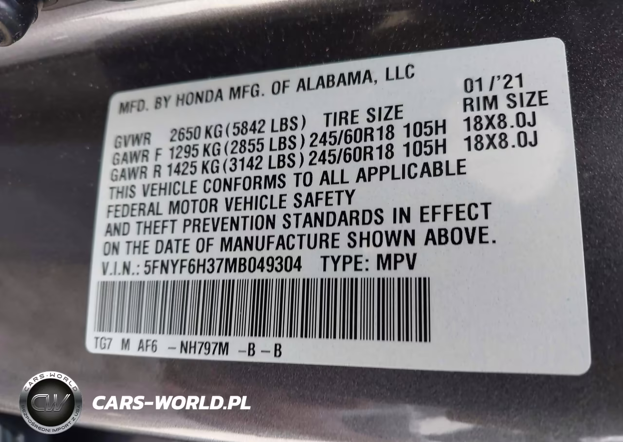 2021 Honda Pilot Awd Ex VIN:5FNYF6H37MB049304 - 9