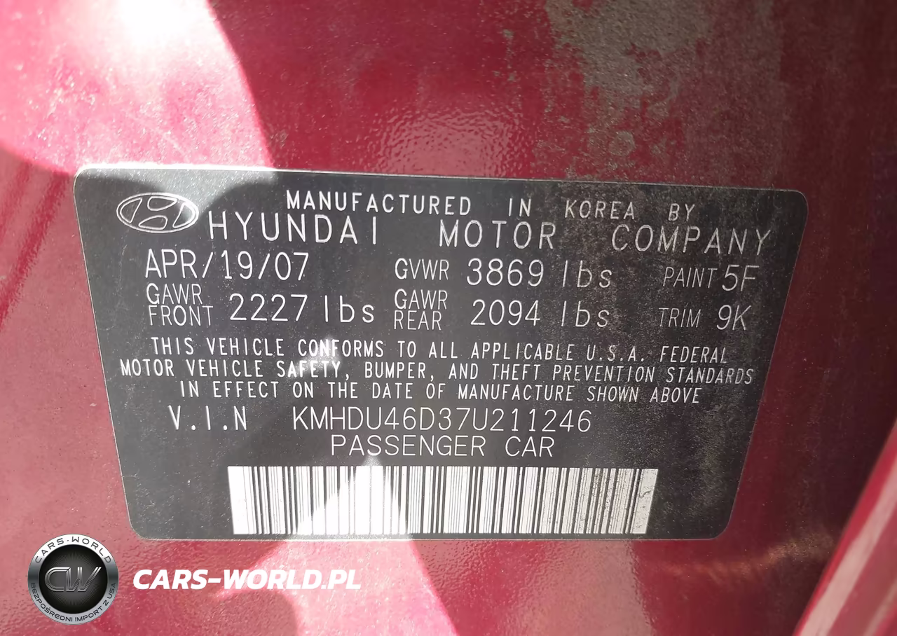 2007 Hyundai Elantra Gls-Limited-Se VIN:KMHDU46D37U211246 - 9