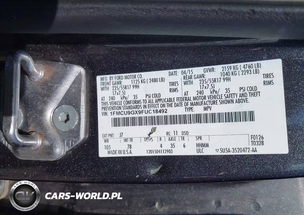 2015 Ford Escape Se VIN:1FMCU9GX9FUC18492 - 9