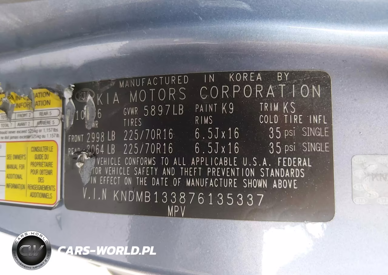 2007 Kia Sedona VIN:KNDMB133876135337 - 9