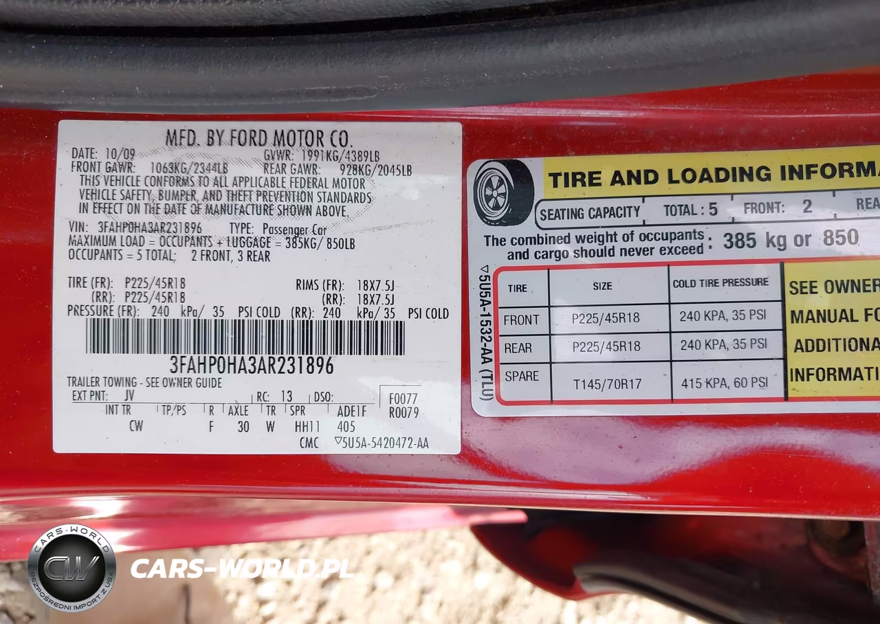 2010 Ford Fusion Se VIN:3FAHP0HA3AR231896 - 9