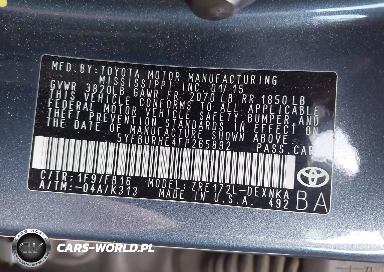 2015 Toyota Corolla Le VIN:5YFBURHE4FP265892 - 9