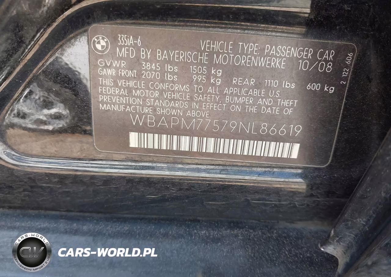 2009 BMW 335I VIN:WBAPM77579NL86619 - 9
