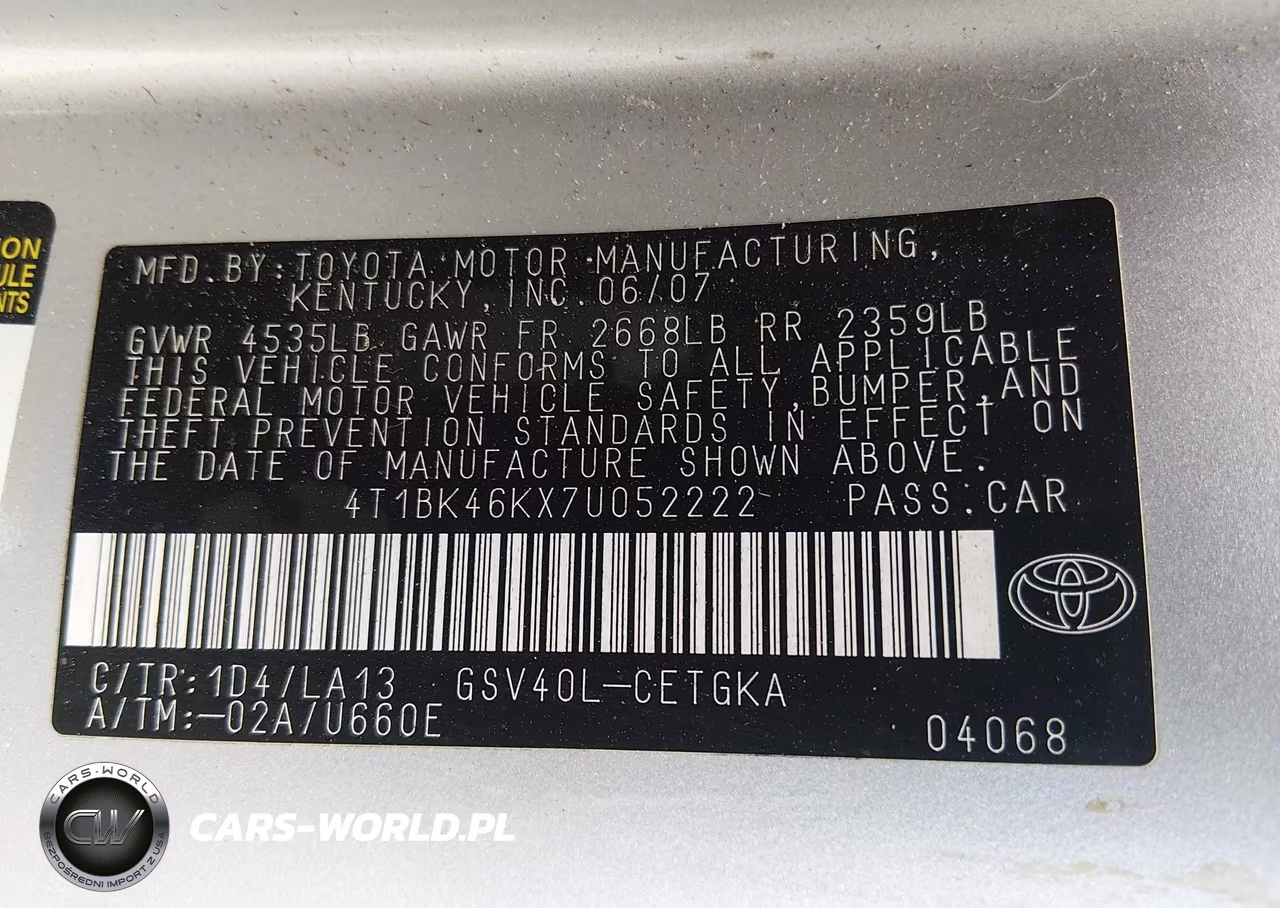 2007 Toyota Camry Xle V6 VIN:4T1BK46KX7U052222 - 9