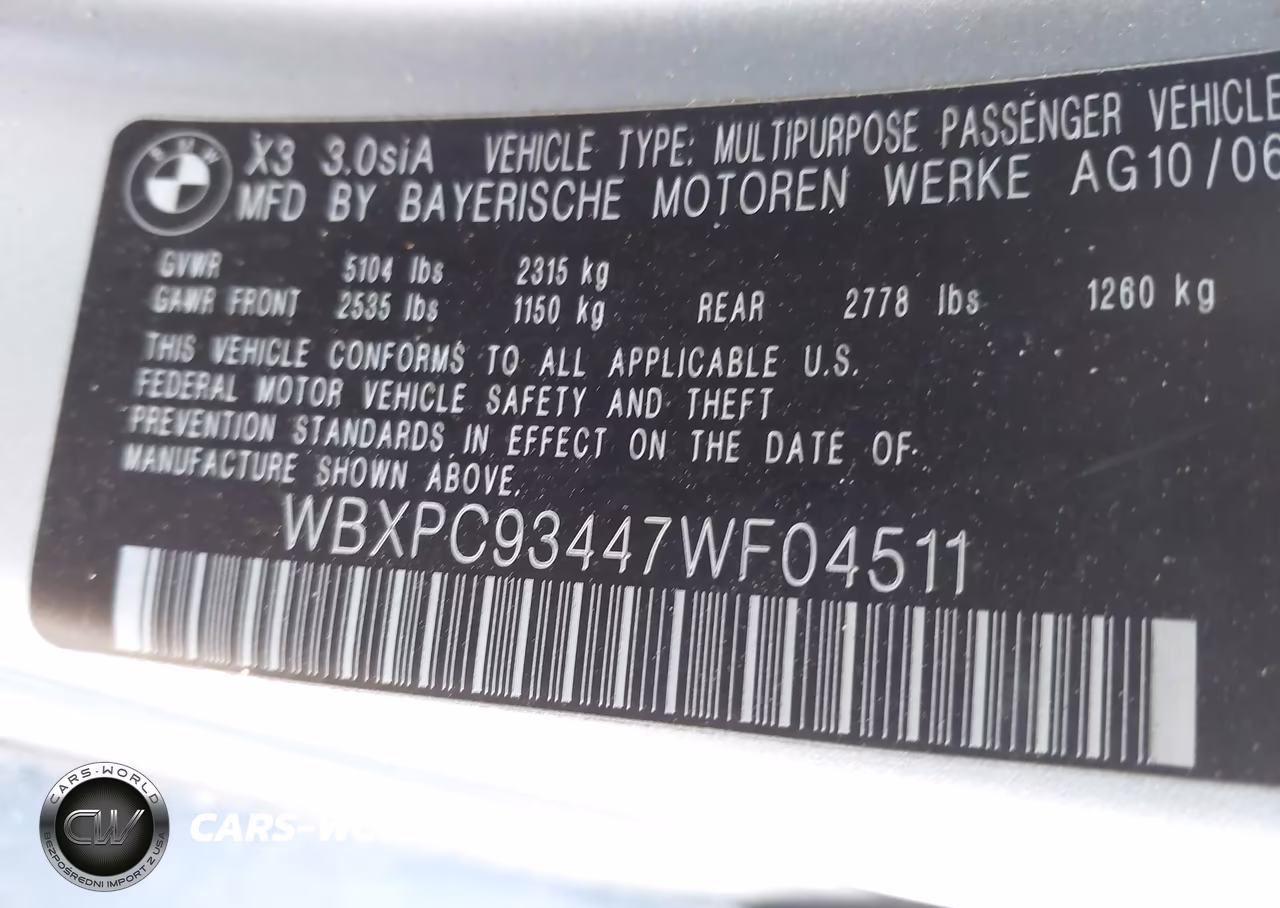 2007 BMW X3 3.0Si VIN:WBXPC93447WF04511 - 9