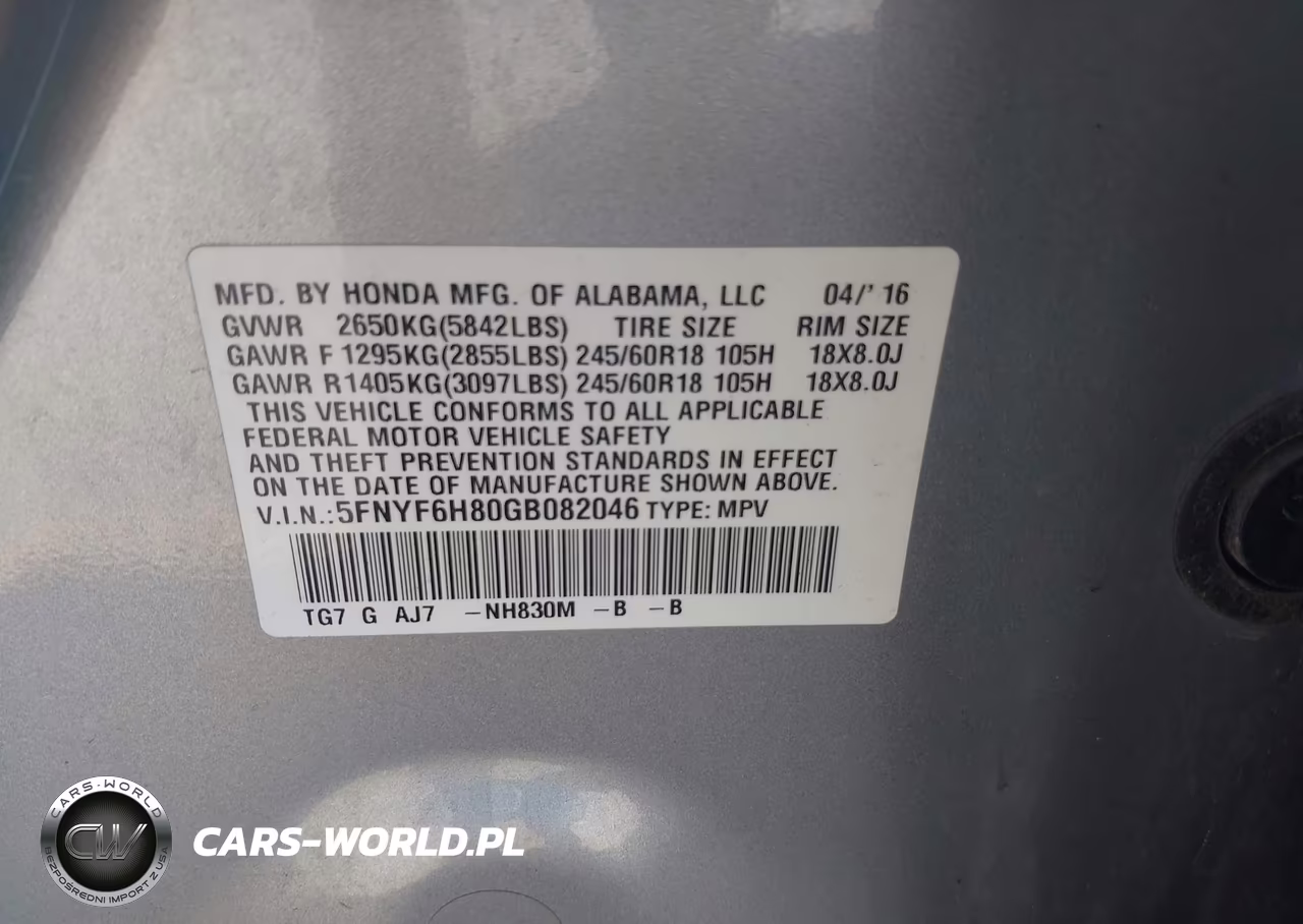 2016 Honda Pilot Ex-L VIN:5FNYF6H80GB082046 - 9