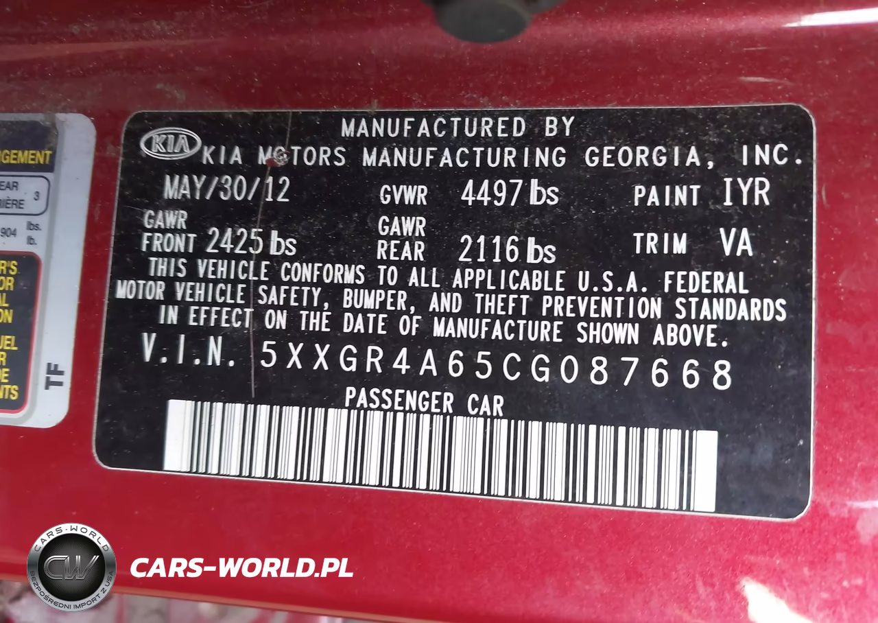 2012 Kia Optima Sx VIN:5XXGR4A65CG087668 - 9