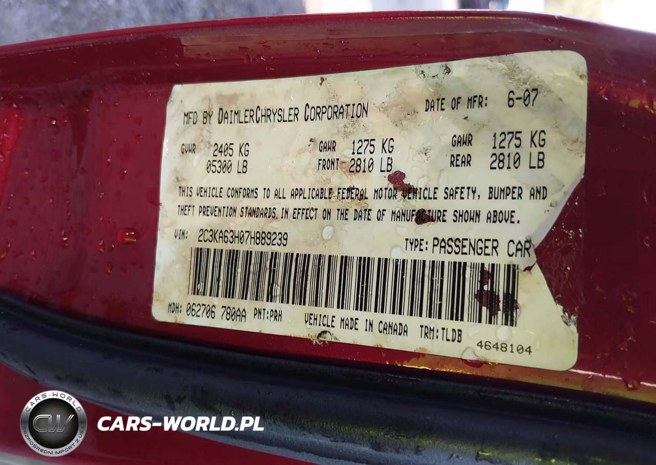 2007 Chrysler 300C VIN:2C3KA63H07H889239 - 9