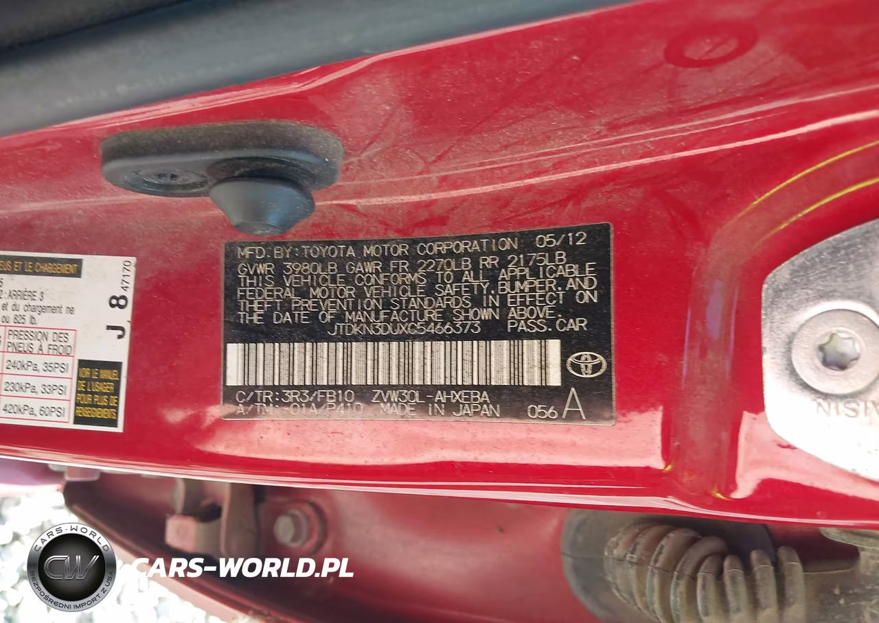 2012 Toyota Prius Two VIN:JTDKN3DUXC5466373 - 9