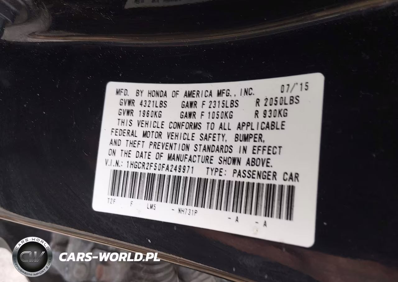2015 Honda Accord Sport VIN:1HGCR2F50FA249971 - 8