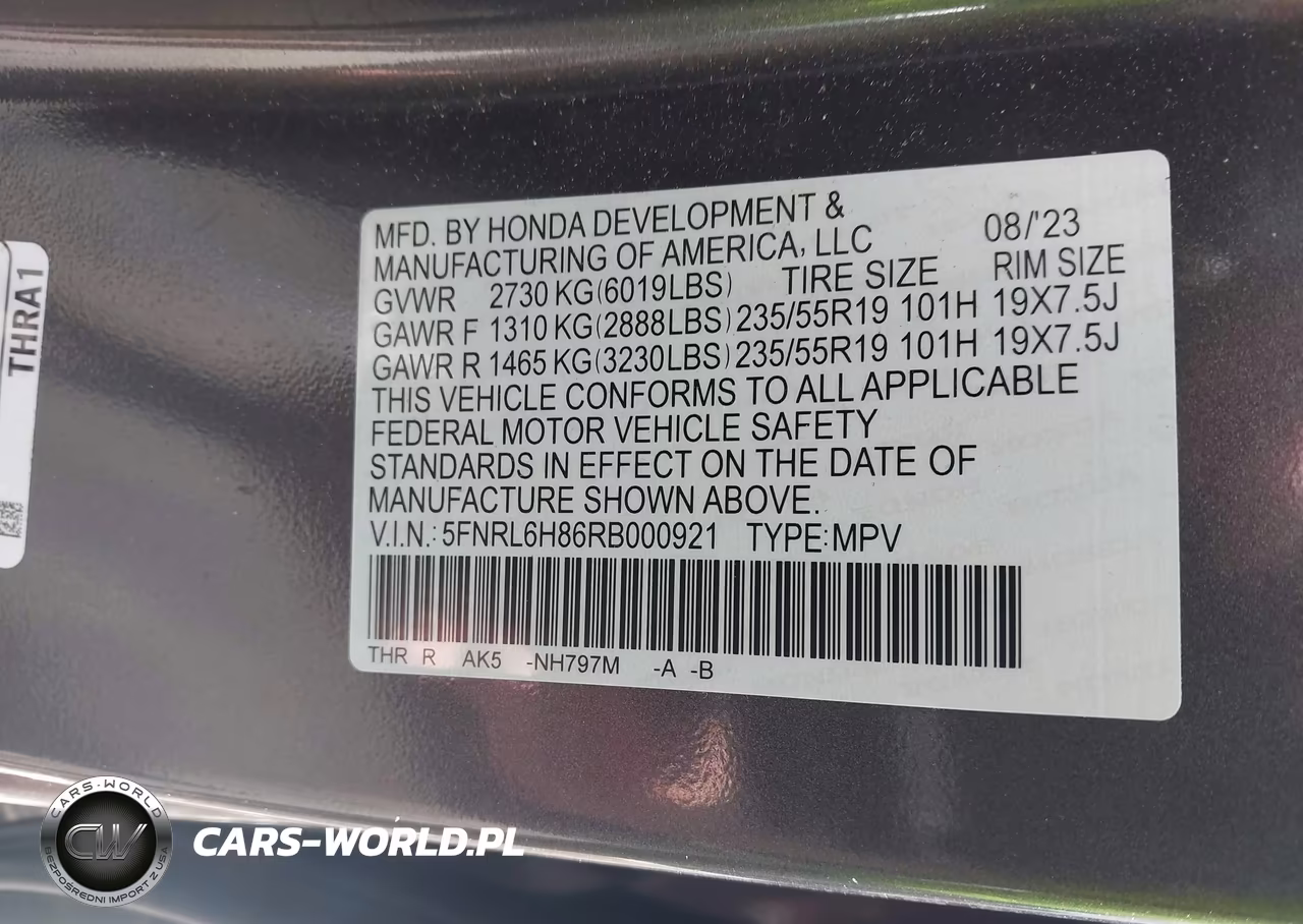 2024 Honda Odyssey Touring VIN:5FNRL6H86RB000921 - 9