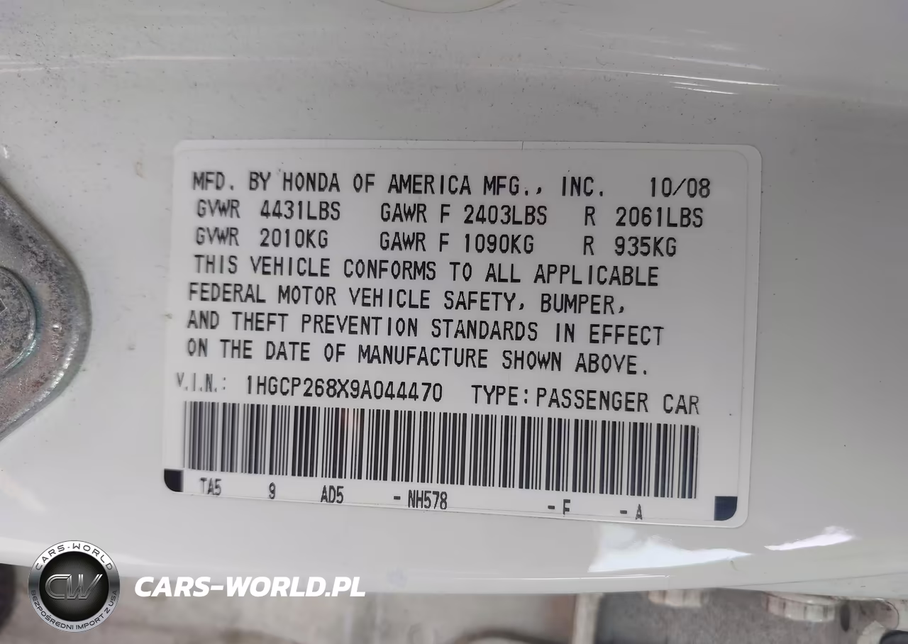 2009 Honda Accord 2.4 Ex-L VIN:1HGCP268X9A044470 - 9