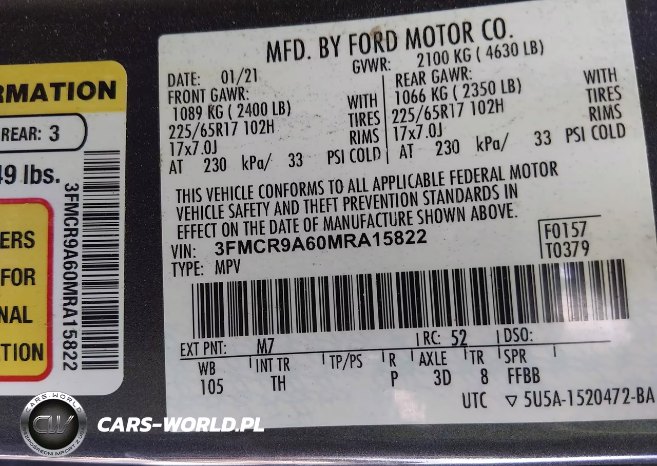 2021 Ford Bronco Sport VIN:3FMCR9A60MRA15822 - 9