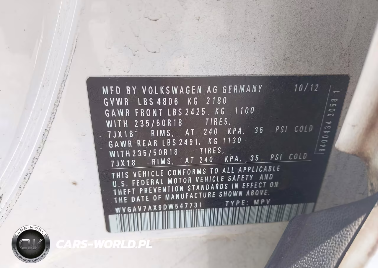 2013 Volkswagen Tiguan Se VIN:WVGAV7AX9DW547731 - 9