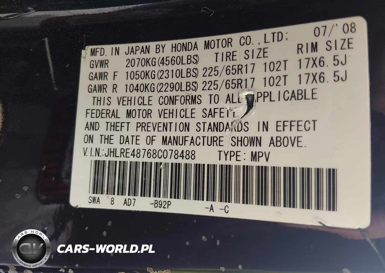2008 Honda Cr-V Ex-L VIN:JHLRE48768C078488 - 9