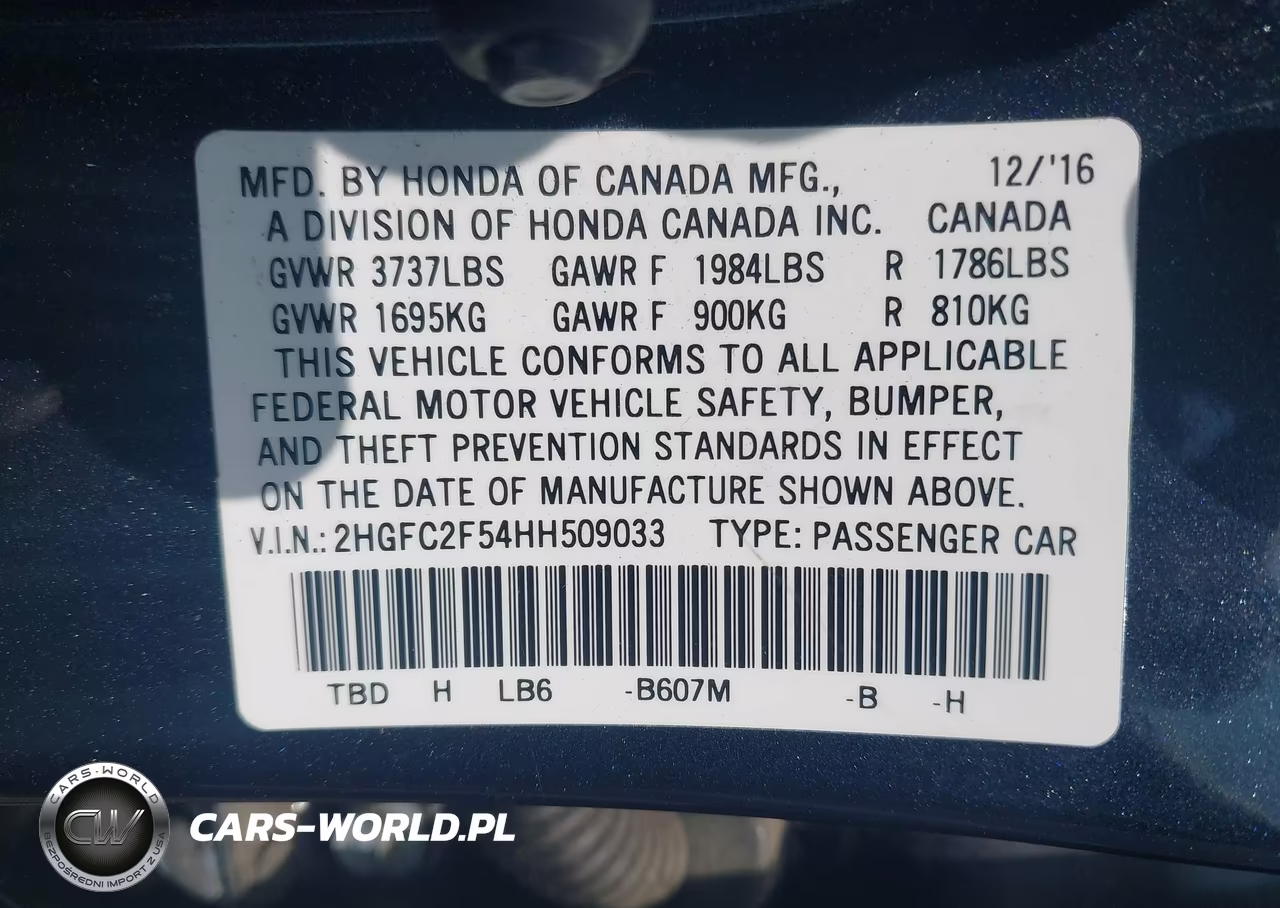 2017 Honda Civic Lx VIN:2HGFC2F54HH509033 - 9