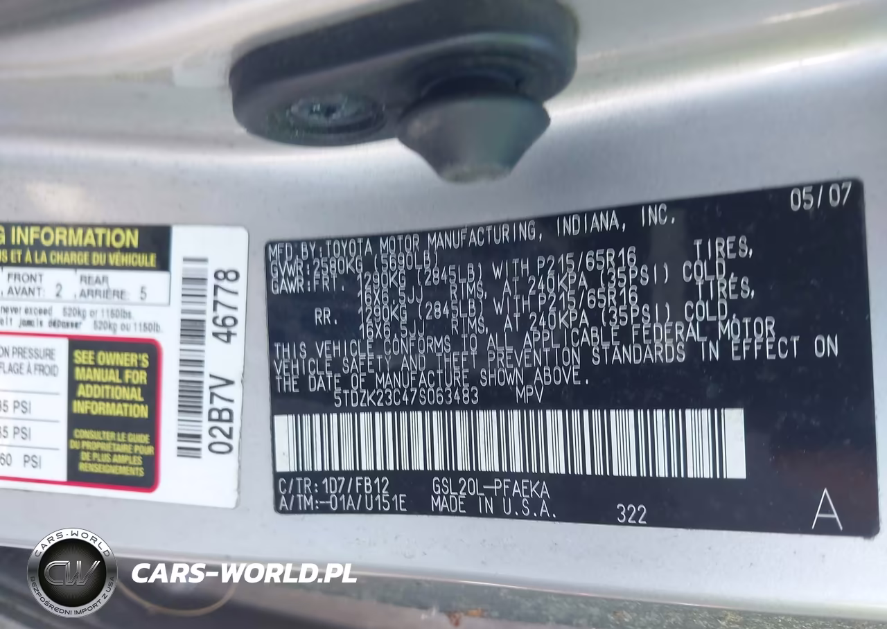 2007 Toyota Sienna Ce VIN:5TDZK23C47S063483 - 9