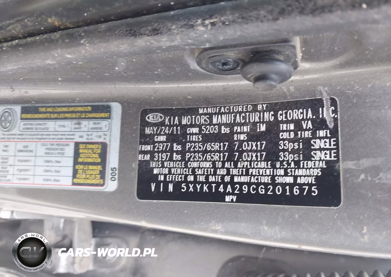 2012 Kia Sorento Lx V6 VIN:5XYKT4A29CG201675 - 9