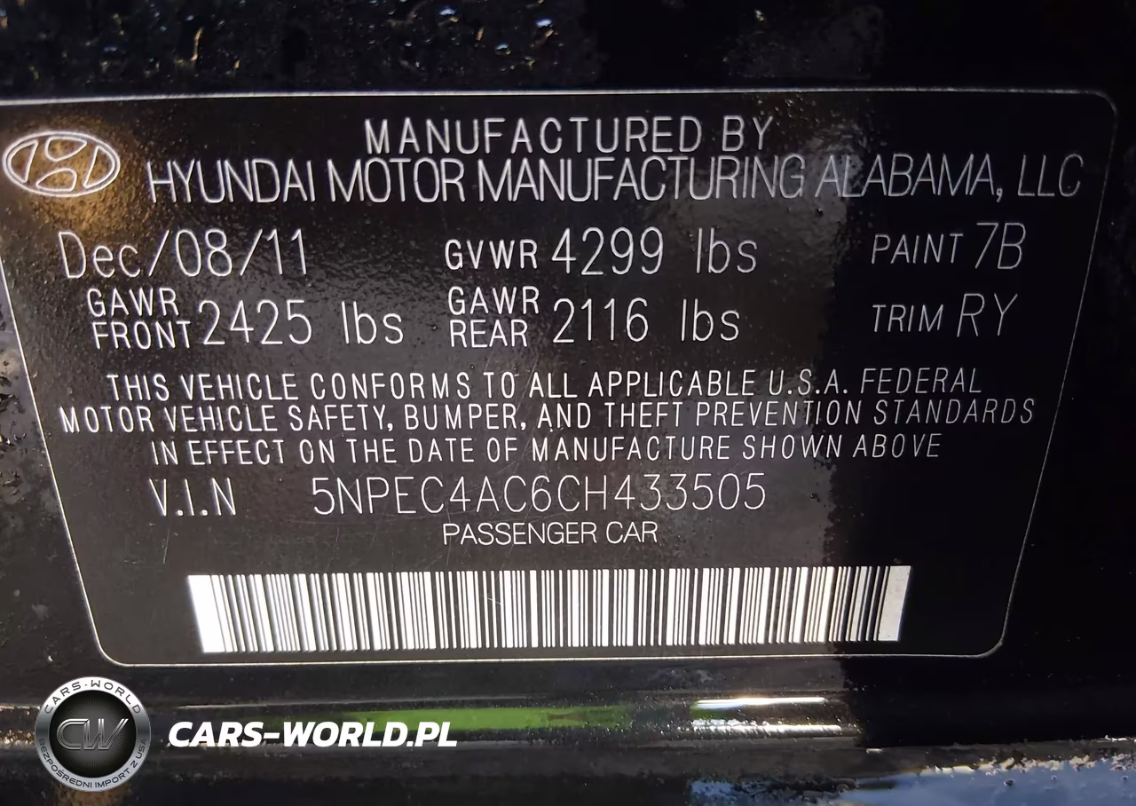 2012 Hyundai Sonata Se VIN:5NPEC4AC6CH433505 - 9