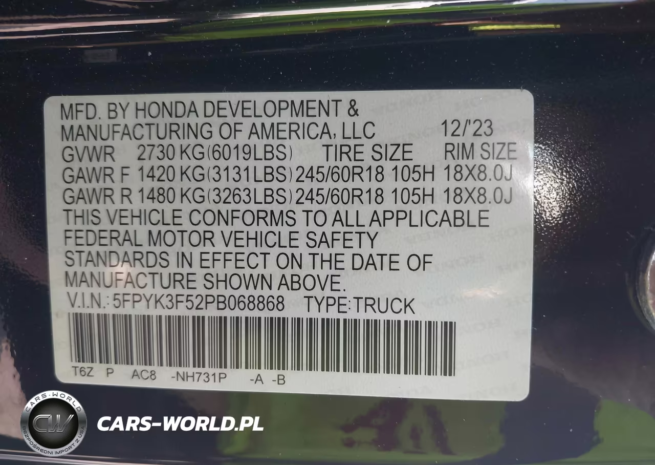 2023 Honda Ridgeline Rtl VIN:5FPYK3F52PB068868 - 9