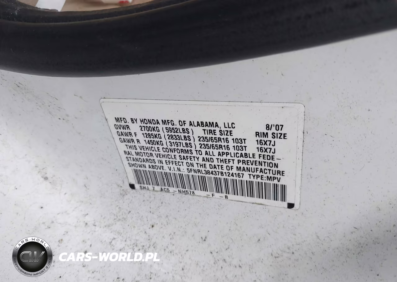 2007 Honda Odyssey Ex VIN:5FNRL38437B124167 - 9