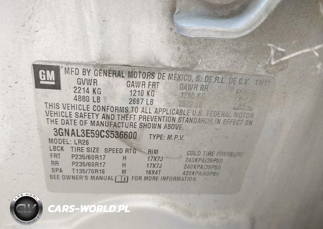 2012 Chevrolet Captiva Sport Lt VIN:3GNAL3E59CS536600 - 9