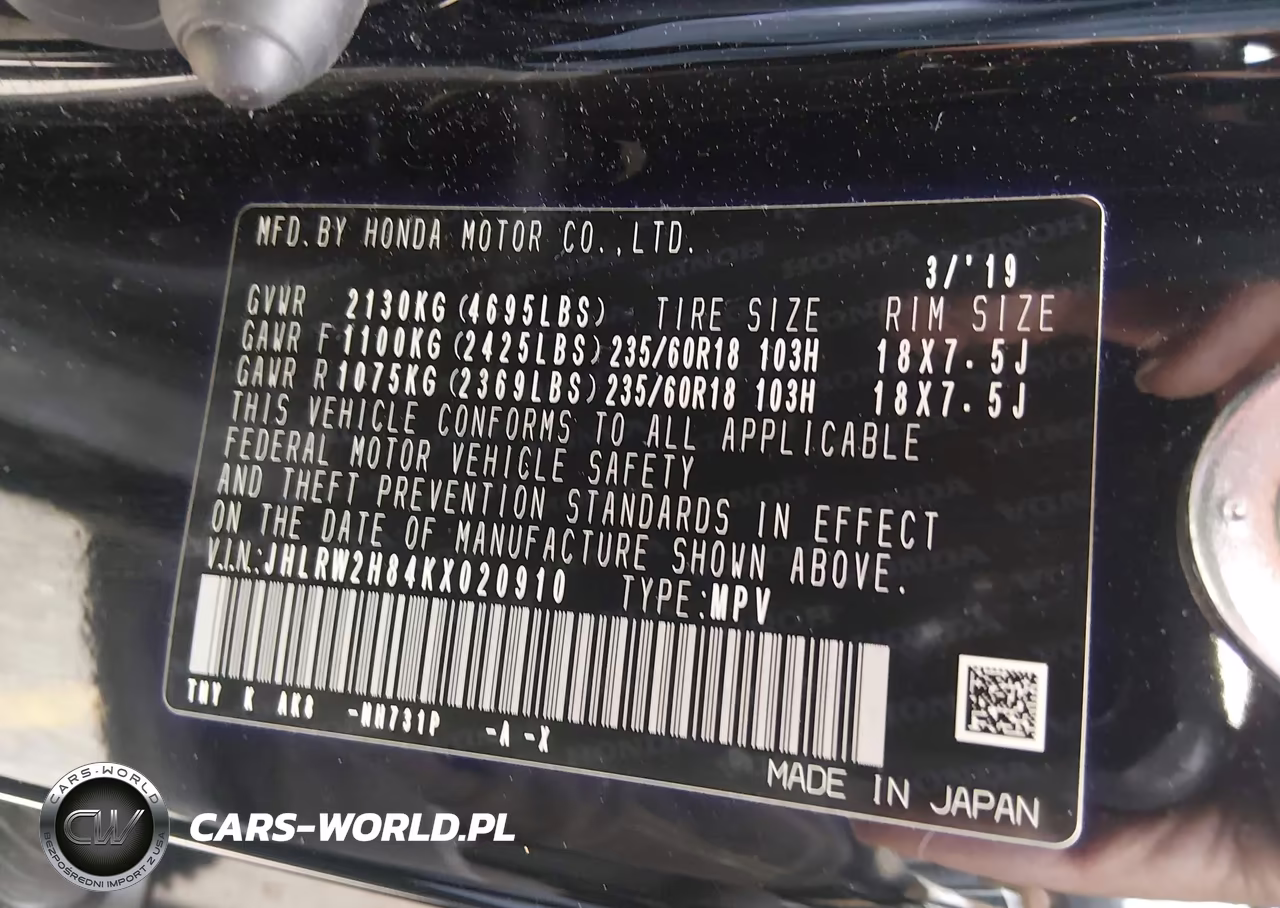 2019 Honda Cr-V Ex-L VIN:JHLRW2H84KX020910 - 9