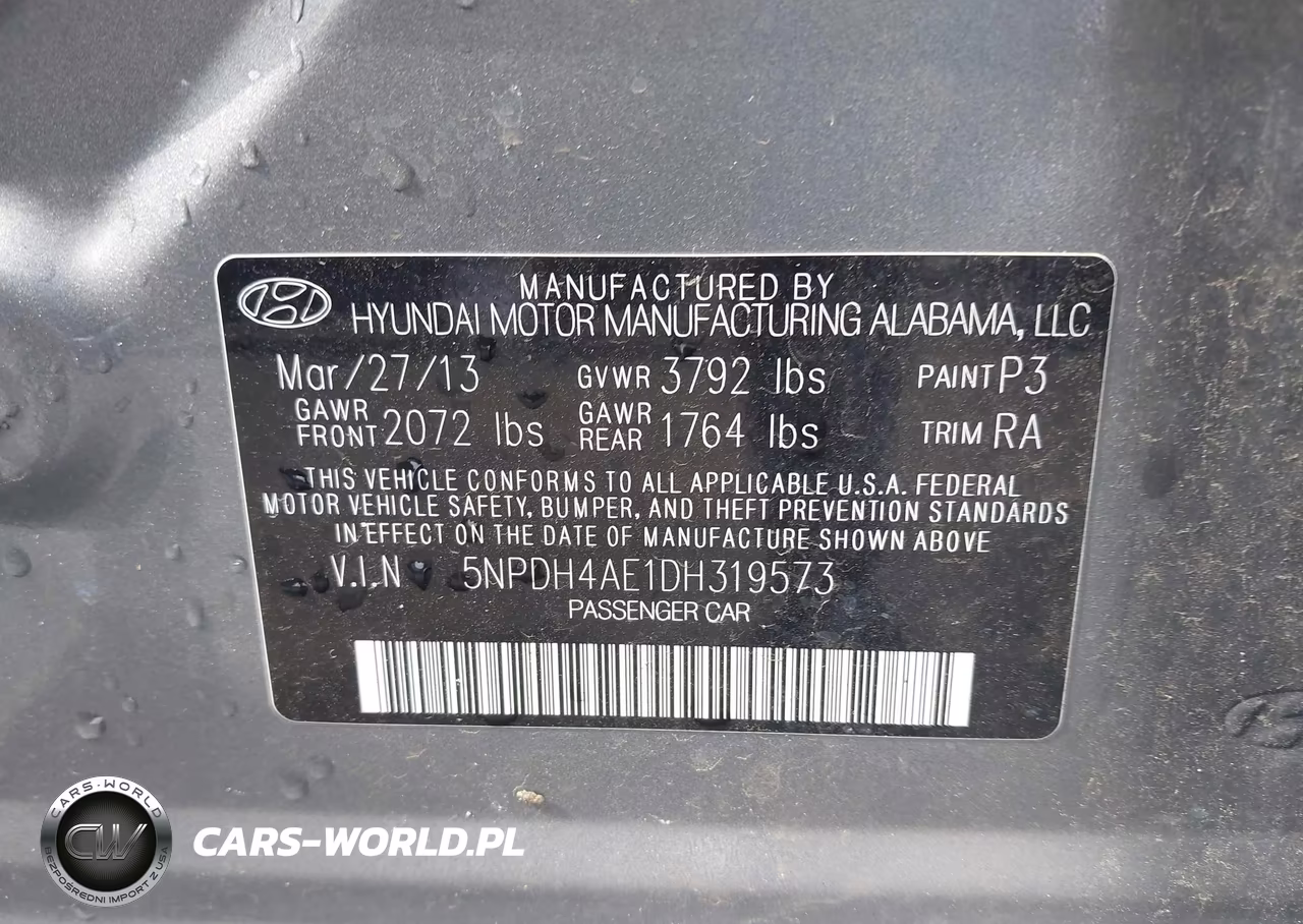 2013 Hyundai Elantra Gls VIN:5NPDH4AE1DH319573 - 9