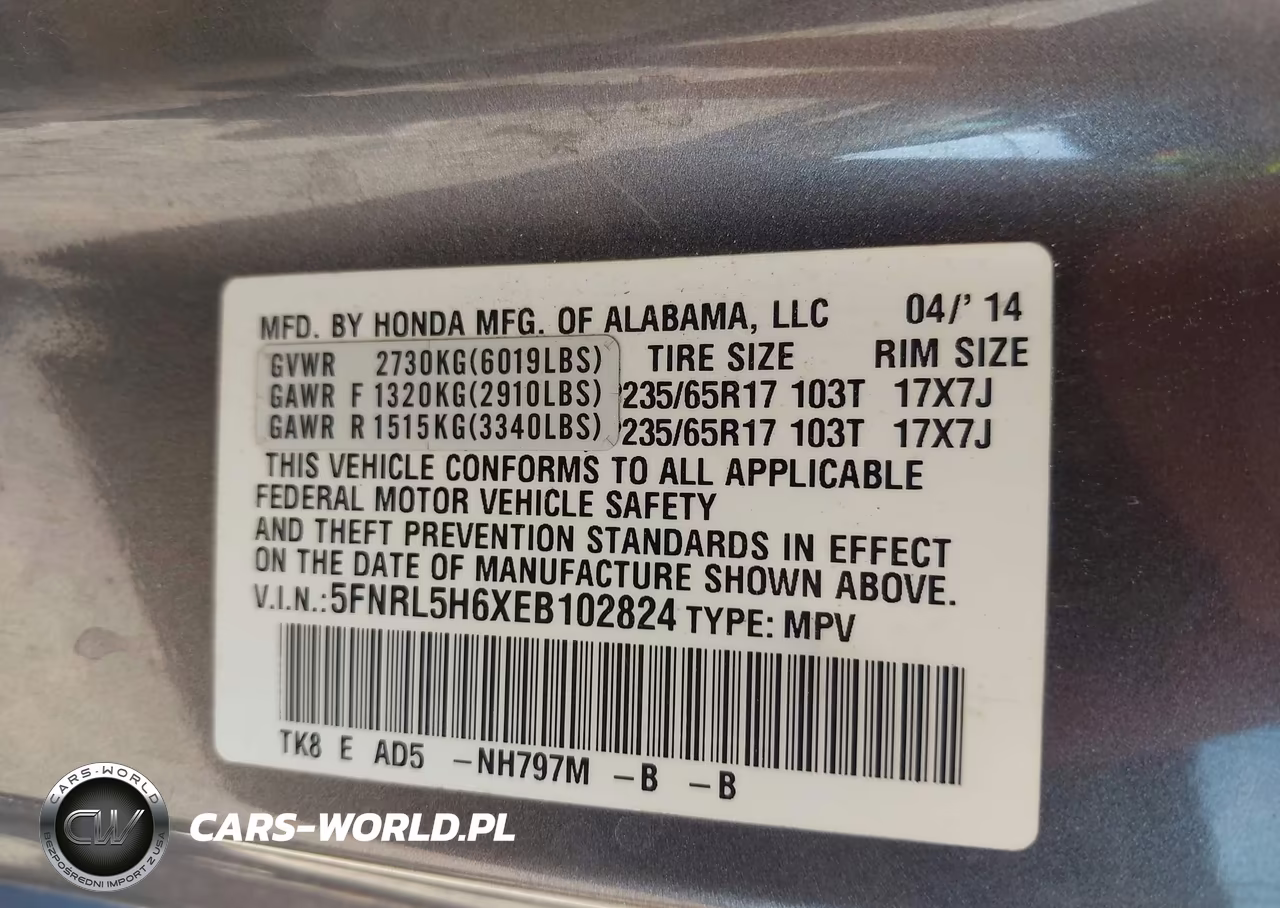 2014 Honda Odyssey Ex-L VIN:5FNRL5H6XEB102824 - 9