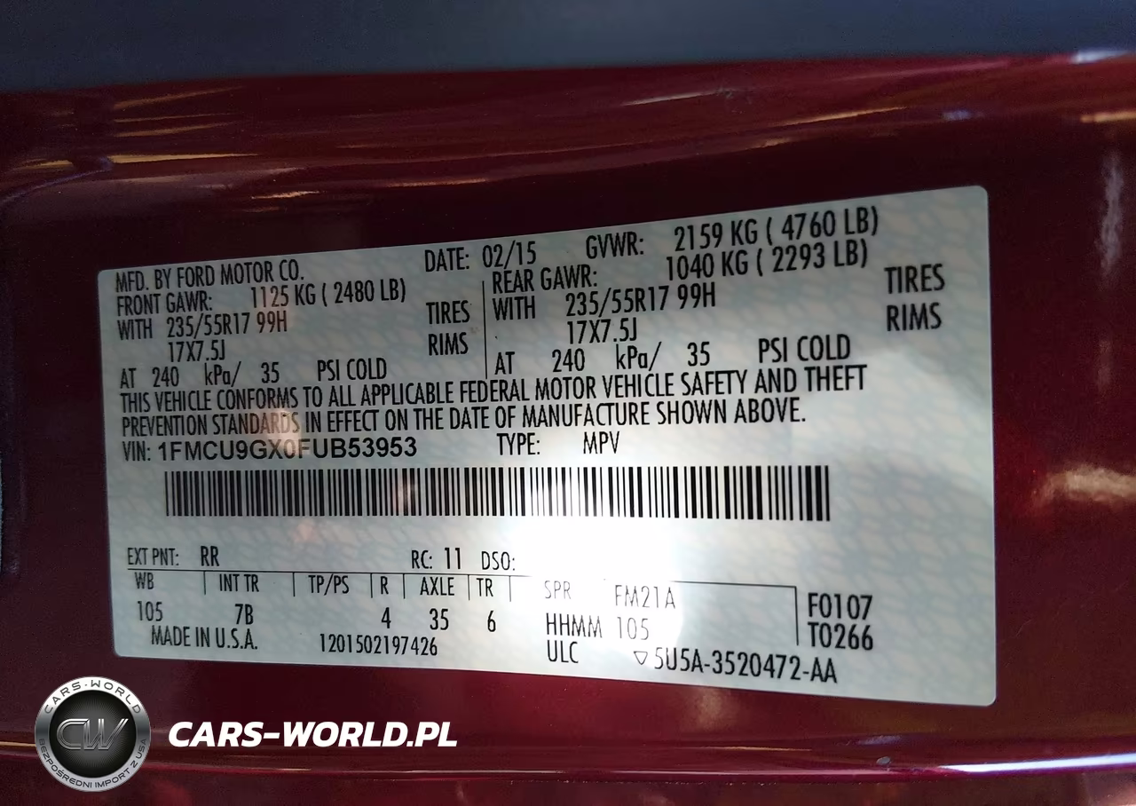 2015 Ford Escape Se VIN:1FMCU9GX0FUB53953 - 8