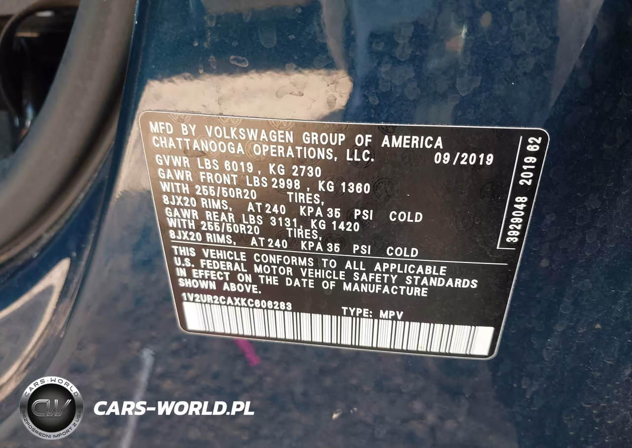 2019 Volkswagen Atlas 3.6L V6 Se W-Technology VIN:1V2UR2CAXKC606283 - 9