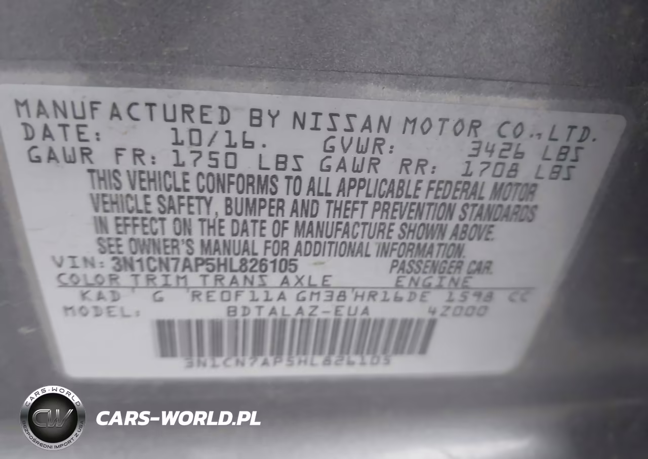 2017 Nissan Versa 1.6 S+ VIN:3N1CN7AP5HL826105 - 9