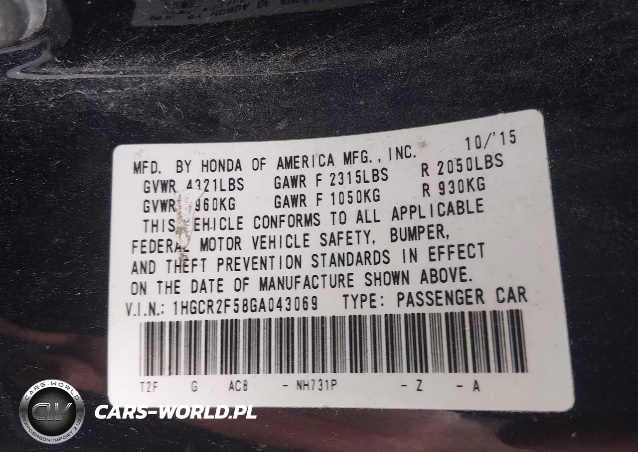 2016 Honda Accord Sport VIN:1HGCR2F58GA043069 - 9