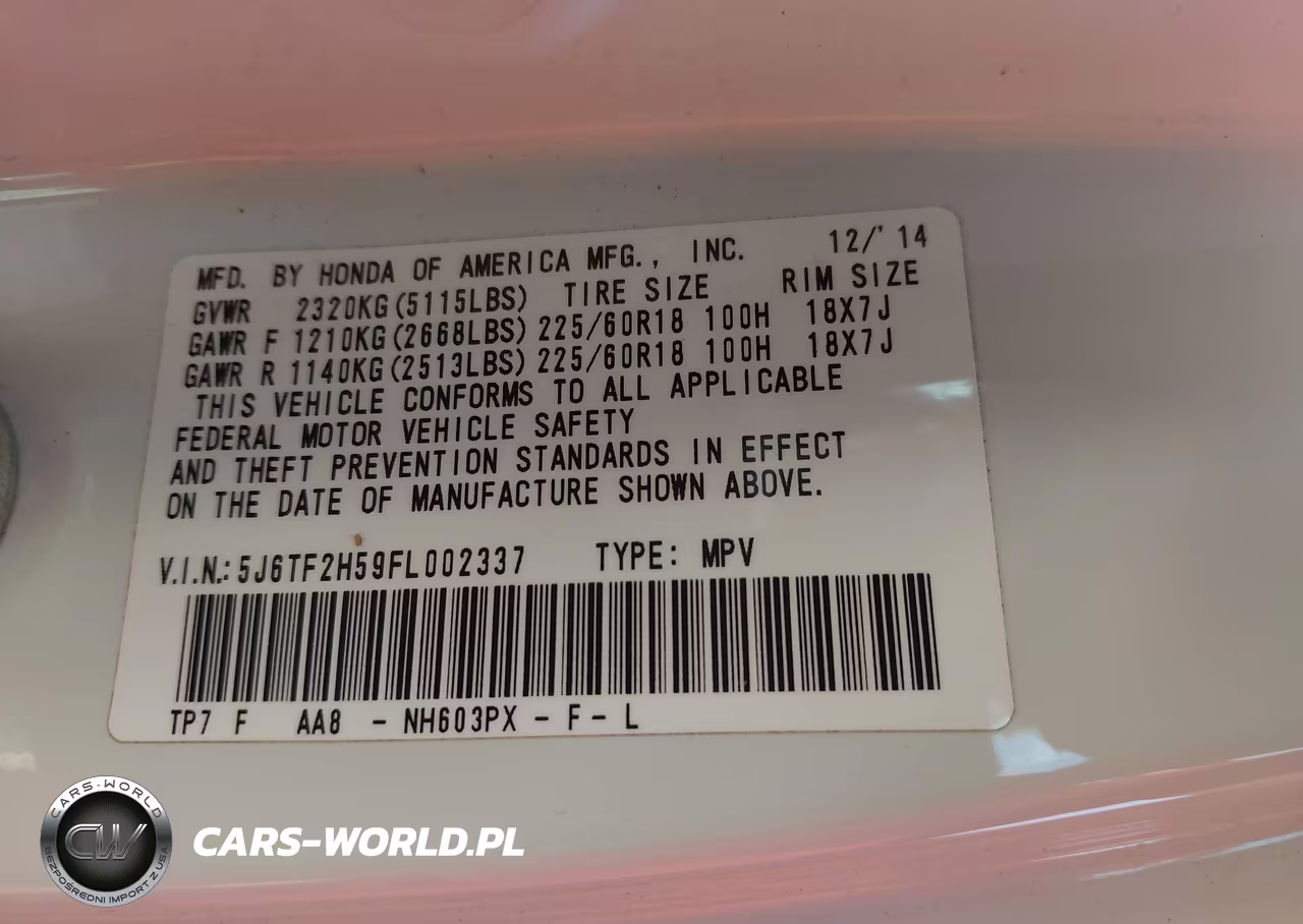 2015 Honda Crosstour Ex-L V6 VIN:5J6TF2H59FL002337 - 9