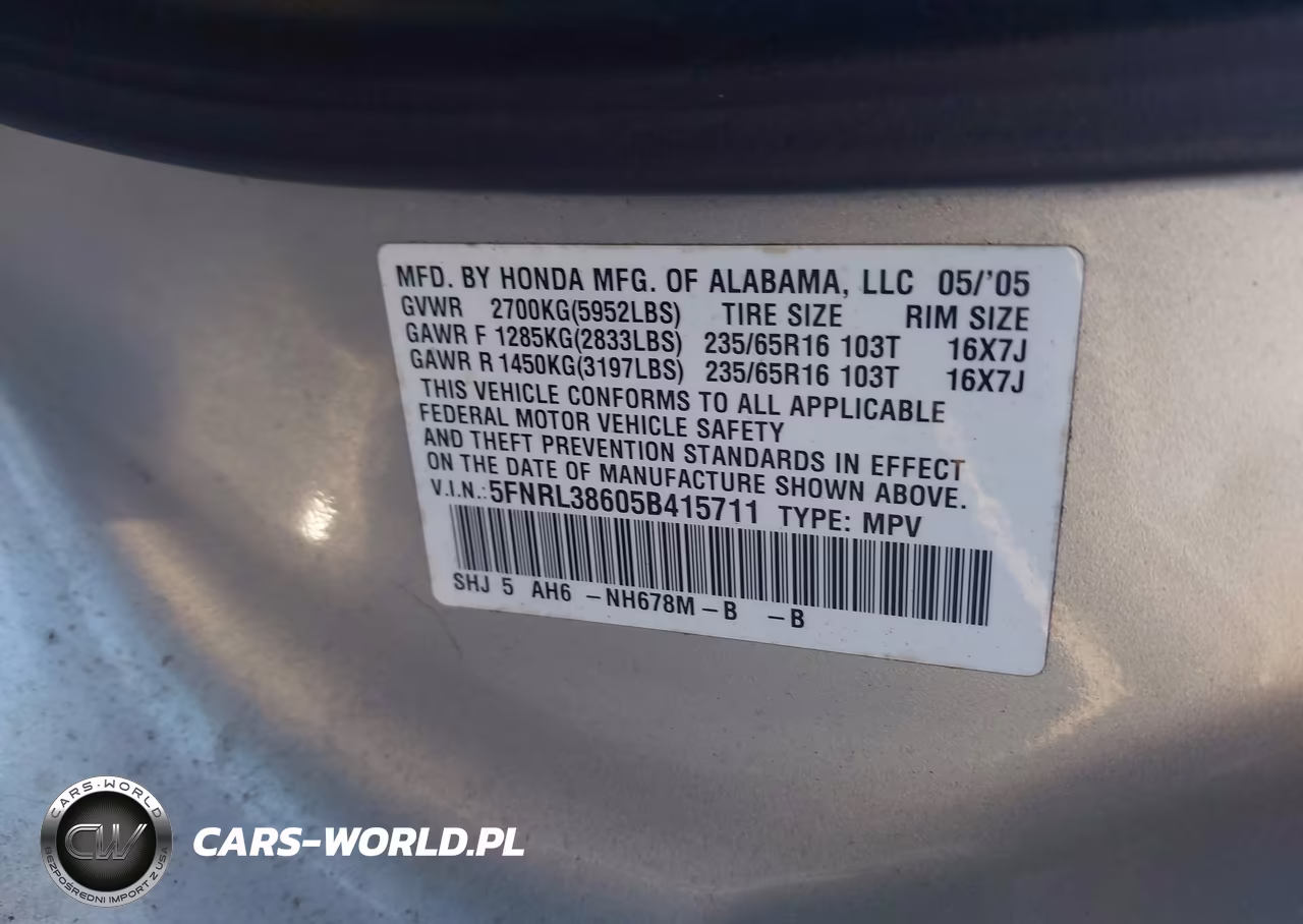 2005 Honda Odyssey Ex-L VIN:5FNRL38605B415711 - 9